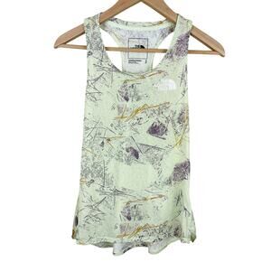 The North Face Sunriser Tank Lime Cream Print Womens Sz S Activewear Workout Gym